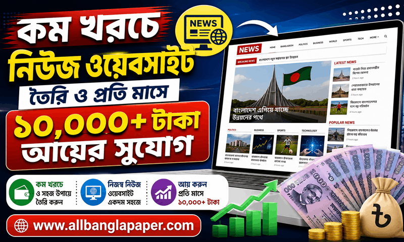 কম খরচে নিউজ ওয়েবসাইট তৈরি ও প্রতি মাসে ১০,০০০+ টাকা আয়ের সুযোগ